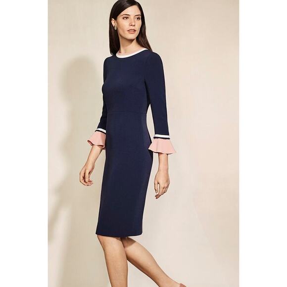 THE FOLD London Rosnaree Sheath Dress Blue Pink Size 14 Officewear Office Siren - Picture 1 of 10
